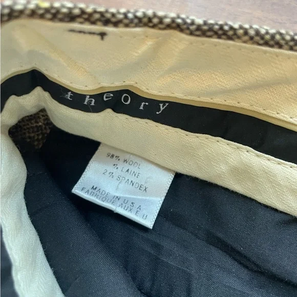 Theory Wool Blend Tweed Tailored Trouser Pants Size 0 - Picture 3 of 6